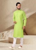 Green color Cotton  Kurta Pyjama with Embroidered - 1