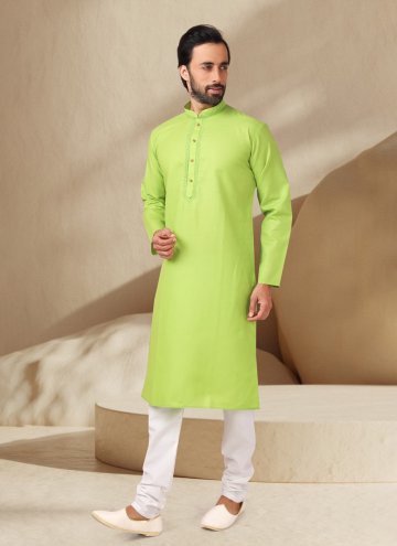 Green color Cotton  Kurta Pyjama with Embroidered