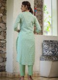 Green color Cotton  Party Wear Kurti with Embroidered - 1