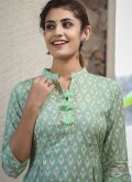 Green color Cotton  Party Wear Kurti with Embroidered - 3