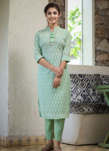Green color Cotton  Party Wear Kurti with Embroidered