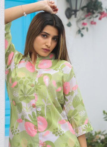 Green color Cotton  Party Wear Kurti with Floral Print