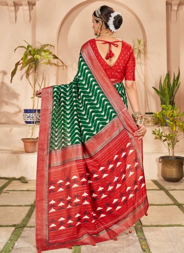 Green color Cotton Silk Contemporary Saree with Designer