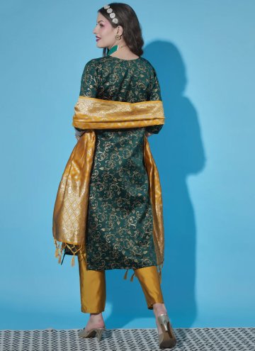 Green color Cotton Silk Salwar Suit with Jacquard Work