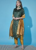 Green color Cotton Silk Salwar Suit with Jacquard Work - 2