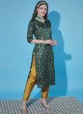 Green color Cotton Silk Salwar Suit with Jacquard Work - 3