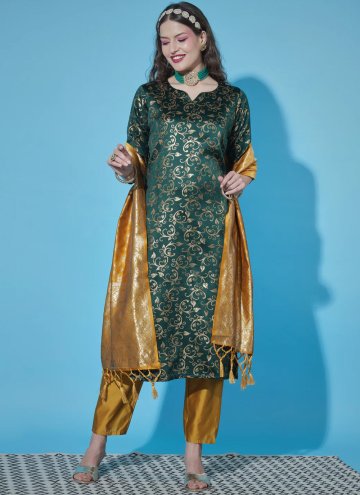 Green color Cotton Silk Salwar Suit with Jacquard 