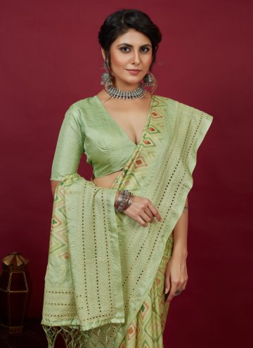 Green color Cotton Silk Trendy Saree with Chikankari Work