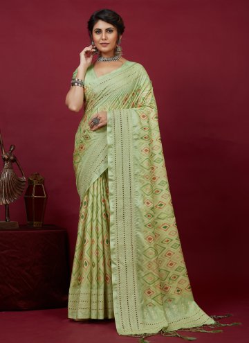 Green color Cotton Silk Trendy Saree with Chikanka