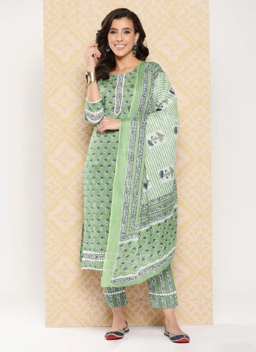 Green color Cotton  Straight Salwar Kameez with Floral Print