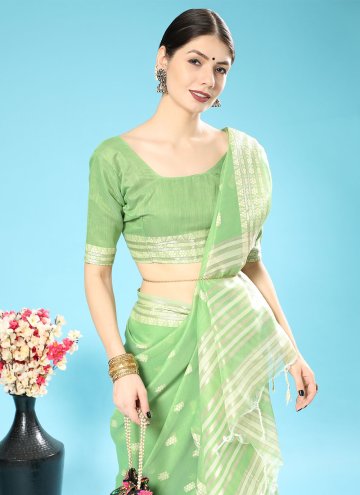 Green color Cotton  Trendy Saree with Chikankari Work
