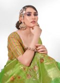 Green color Cotton  Trendy Saree with Sequins Work - 1