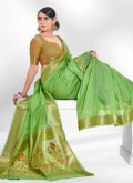 Green color Cotton  Trendy Saree with Sequins Work - 2