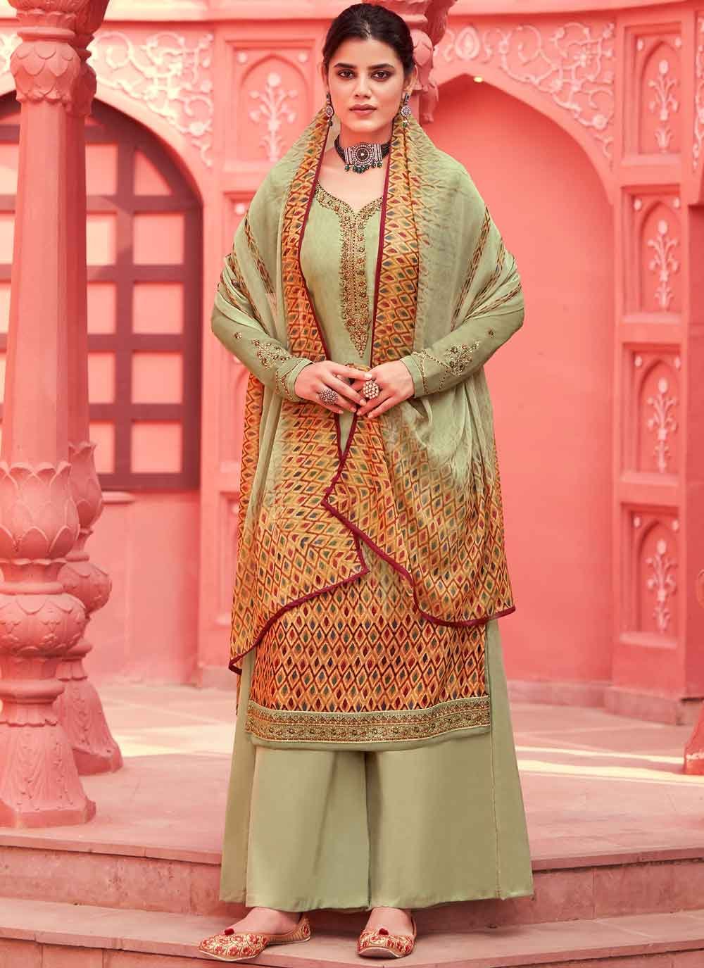 Green color Digital Print Faux Crepe Designer Pakistani Salwar Suit