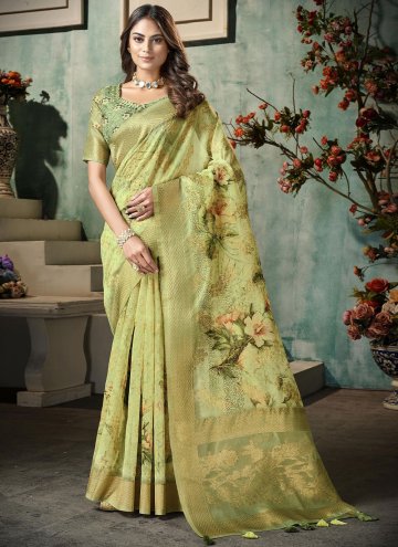 Green color Digital Print Silk Classic Designer Saree