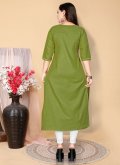 Green color Embroidered Cotton  Casual Kurti - 1