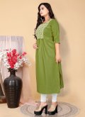 Green color Embroidered Cotton  Casual Kurti - 2