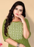 Green color Embroidered Cotton  Casual Kurti - 3