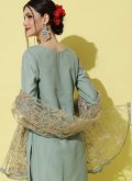 Green color Embroidered Cotton  Pant Style Suit - 3