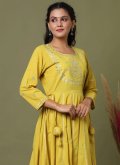 Green color Embroidered Cotton  Readymade Designer Gown - 1