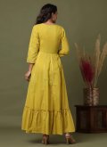 Green color Embroidered Cotton  Readymade Designer Gown - 2