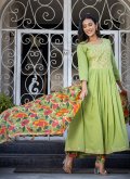 Green color Embroidered Cotton  Salwar Suit - 3