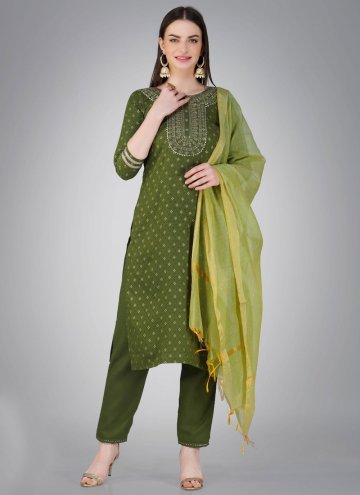 Green color Embroidered Cotton  Salwar Suit