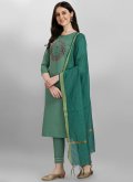 Green color Embroidered Cotton Silk Salwar Suit - 2