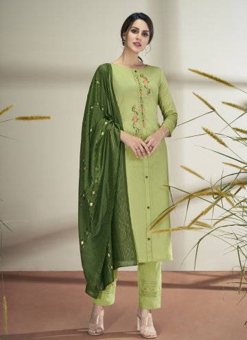Green color Embroidered Faux Chiffon Pant Style Su