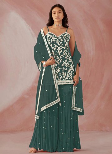 Green color Embroidered Faux Georgette Designer Salwar Kameez