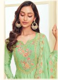 Green color Embroidered Faux Georgette Pant Style Suit - 1