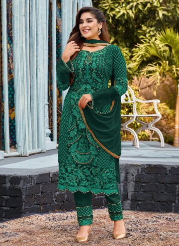 Green color Embroidered Faux Georgette Salwar Suit