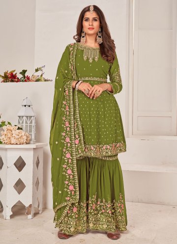 Green color Embroidered Faux Georgette Salwar Suit