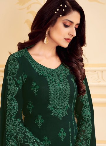 Green color Embroidered Faux Georgette Trendy Salwar Kameez