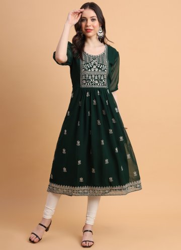 Green color Embroidered Georgette Casual Kurti