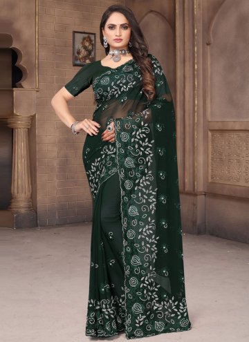 Green color Embroidered Georgette Contemporary Sar