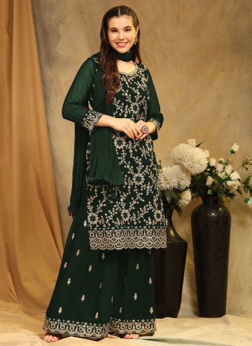 Green color Embroidered Georgette Palazzo Suit