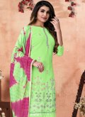 Green color Embroidered Georgette Straight Salwar Suit - 1