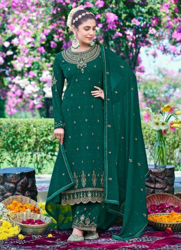 Green color Embroidered Georgette Trendy Salwar Suit