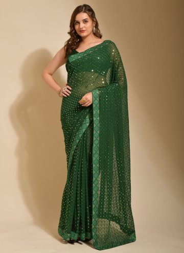 Green color Embroidered Georgette Trendy Saree