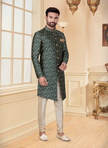 Green color Embroidered Jacquard Indo Western