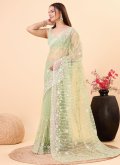 Green color Embroidered Net Classic Designer Saree - 3