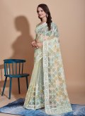 Green color Embroidered Net Contemporary Saree - 3