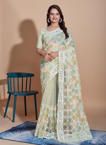 Green color Embroidered Net Contemporary Saree