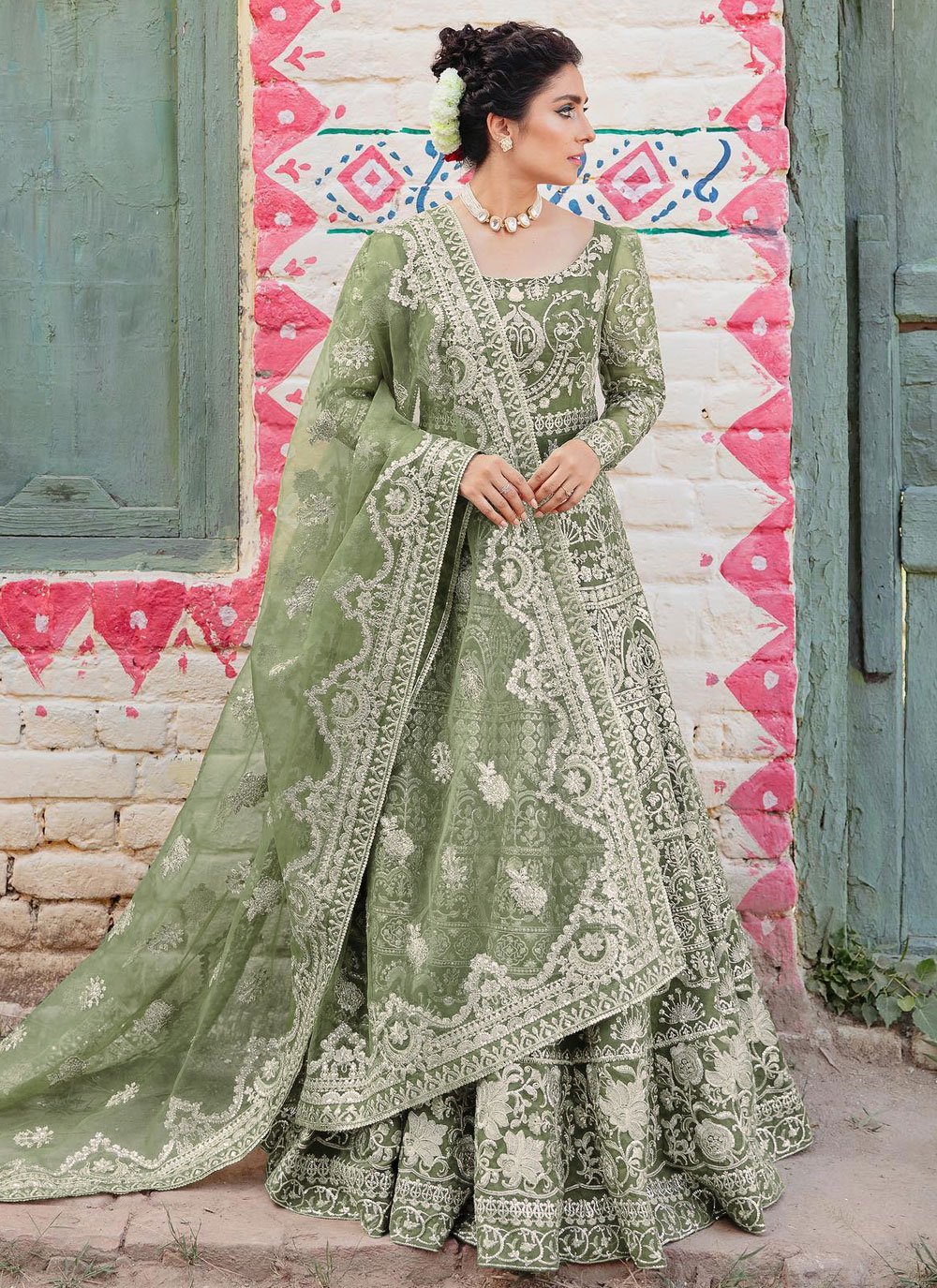 Green & Gold Toned Printed Panelled Simple Design Raw Silk Gown For Gi –  Betty Ethnic India