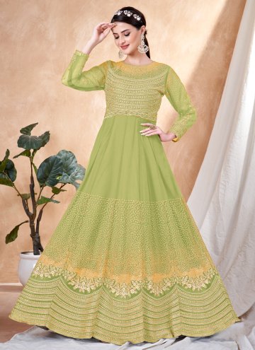 Green color Embroidered Net Trendy Salwar Suit