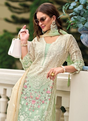 Green color Embroidered Organza Salwar Suit