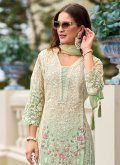 Green color Embroidered Organza Salwar Suit - 2