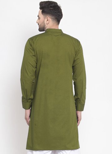 Green color Embroidered Polly Cotton Kurta