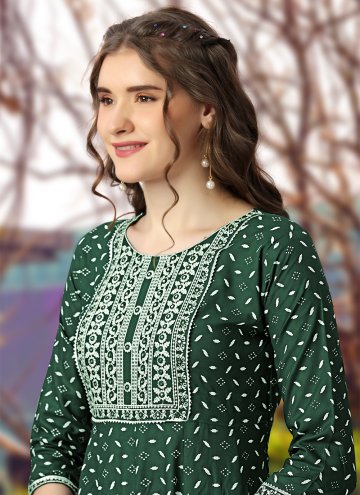 Green color Embroidered Rayon Designer Kurti